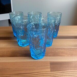 Morgantown Seneca Peacock Blue Driftwood  6-Set Tumbler Glasses Crinkle 12 oz